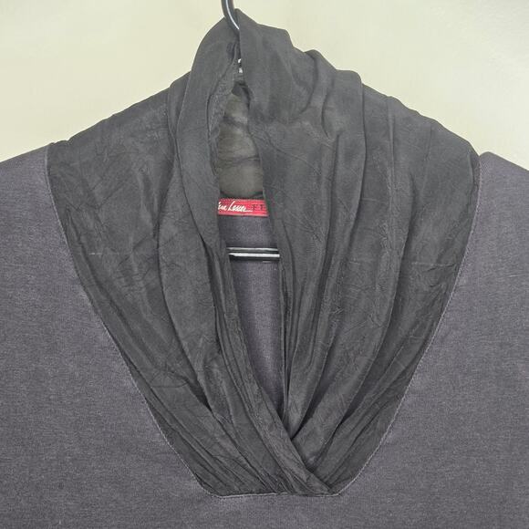 BARBARA LESSER Fibers Black Cowl Neck Long Sleeve Mixed Media Top Size M - Picture 2 of 7